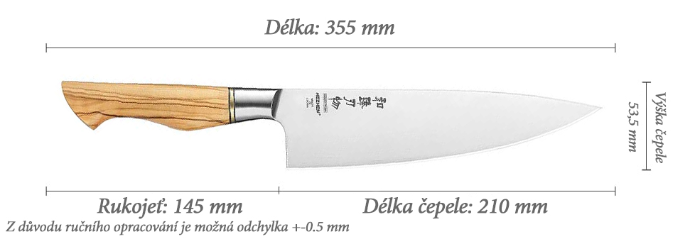 Rozměry šéfkuchařského nože B30S